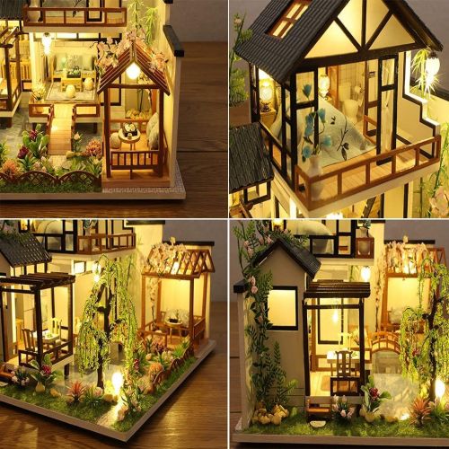  Roroom DIY Miniature and Furniture Dollhouse Kit,Mini 3D Wooden Doll House Craft Model with Dust Proof Cover and Music Movement,Creative Room Idea for Valentines Day Birthday Gift