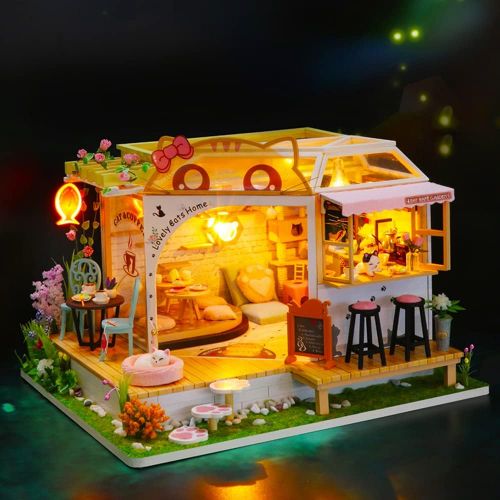  Roroom DIY Miniature and Furniture Dollhouse Kit,Mini 3D Wooden Doll House Craft Model Flower Shop Style with Dust Cover and Music Movement,Creative Room Idea for Valentines Day Bi