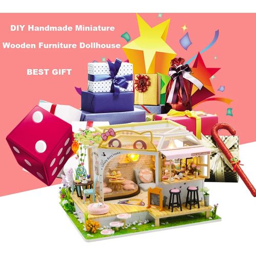  Roroom DIY Miniature and Furniture Dollhouse Kit,Mini 3D Wooden Doll House Craft Model Flower Shop Style with Dust Cover and Music Movement,Creative Room Idea for Valentines Day Bi