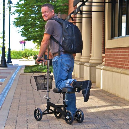  Roscoe Medical Roscoe Knee Scooter with Basket, Black, Knee Walker for Ankle or for Foot Injuries, Height Adjustable Knee Crutch Medical Scooter