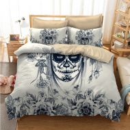 Rose Fascinating Sugar Skull Girl Floral Cotton Microfiber 3pc 80x90 Bedding Quilt Duvet Cover Sets 2 Pillow Cases Full Size