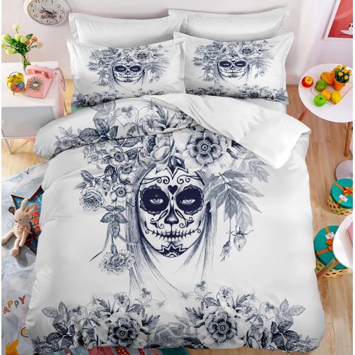  Rose Fascinating Sugar Skull Girl Floral Cotton Microfiber 3pc 80x90 Bedding Quilt Duvet Cover Sets 2 Pillow Cases Full Size