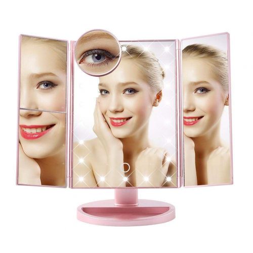  RoseSummer 22 Light Makeup Mirror Table Desktop Makeup LED Touch Screen 1X/2X/3X/10X Magnifying Mirrors Vanity 3 Folding Adjustable Mirror (Rose Gold)