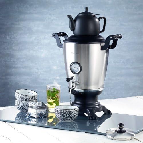  [아마존베스트]Rosenstein & Soehne Samovar Modern: Stainless Steel Samowar with Ceramic Teapot, 2300 Watt, 3.3 and 0.5 Litres (Semaver)