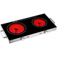 [아마존베스트]Rosenstein & Soehne Double Cooking Hob: Glass ceramic double hob with infrared heat, 2800 W, diameter 16.5 and 20 cm (glass ceramic hob)