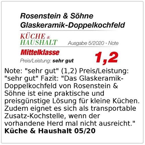  [아마존베스트]Rosenstein & Soehne Double Cooking Hob: Glass ceramic double hob with infrared heat, 2800 W, diameter 16.5 and 20 cm (glass ceramic hob)