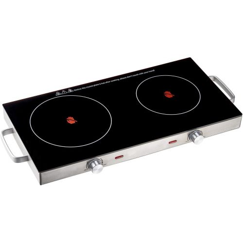  [아마존베스트]Rosenstein & Soehne Double Cooking Hob: Glass ceramic double hob with infrared heat, 2800 W, diameter 16.5 and 20 cm (glass ceramic hob)