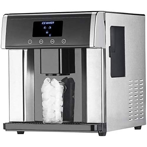  [아마존베스트]Rosenstein & Soehne Icemaker Ice Cube Machine & Water Dispenser V2 with XL Display, Stainless Steel Housing (Ice Water Dispenser)