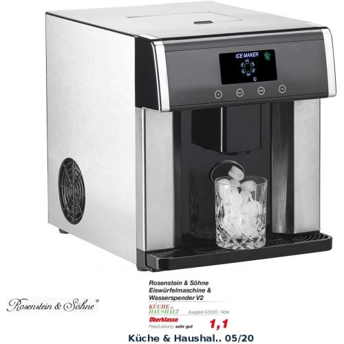  [아마존베스트]Rosenstein & Soehne Icemaker Ice Cube Machine & Water Dispenser V2 with XL Display, Stainless Steel Housing (Ice Water Dispenser)