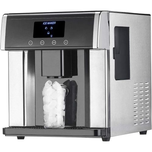  [아마존베스트]Rosenstein & Soehne Icemaker Ice Cube Machine & Water Dispenser V2 with XL Display, Stainless Steel Housing (Ice Water Dispenser)