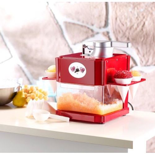  [아마존베스트]Rosenstein & Soehne Shaved Ice Machine: Shaved Ice Maker with 4 Plastic Ice Cream Cups, 4 Serving Holders, 90 Watt (Slush Machine)