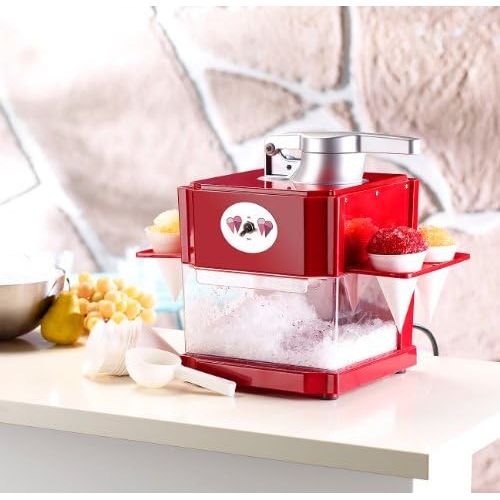  [아마존베스트]Rosenstein & Soehne Shaved Ice Machine: Shaved Ice Maker with 4 Plastic Ice Cream Cups, 4 Serving Holders, 90 Watt (Slush Machine)