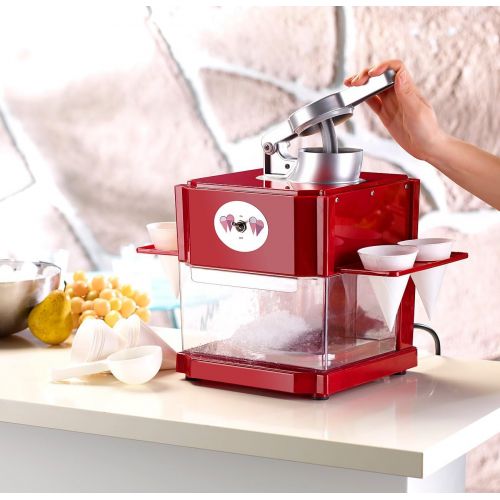  [아마존베스트]Rosenstein & Soehne Shaved Ice Machine: Shaved Ice Maker with 4 Plastic Ice Cream Cups, 4 Serving Holders, 90 Watt (Slush Machine)