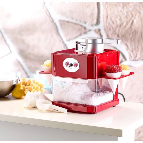  [아마존베스트]Rosenstein & Soehne Shaved Ice Machine: Shaved Ice Maker with 4 Plastic Ice Cream Cups, 4 Serving Holders, 90 Watt (Slush Machine)