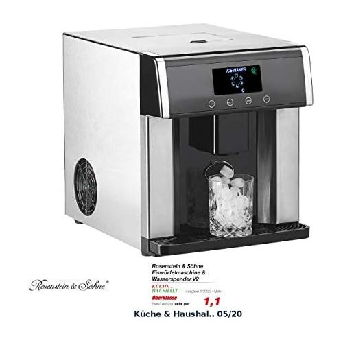  [아마존베스트]Rosenstein & Soehne Ice cube maker: ice cube machine and water dispenser V2 with XL display, stainless steel housing (Icemaker)