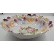 RosesRomanceAndGifts Large Porcelain Serving Bowl - Roses - Vintage - Sculpted - Glazed - Shabby Cottage