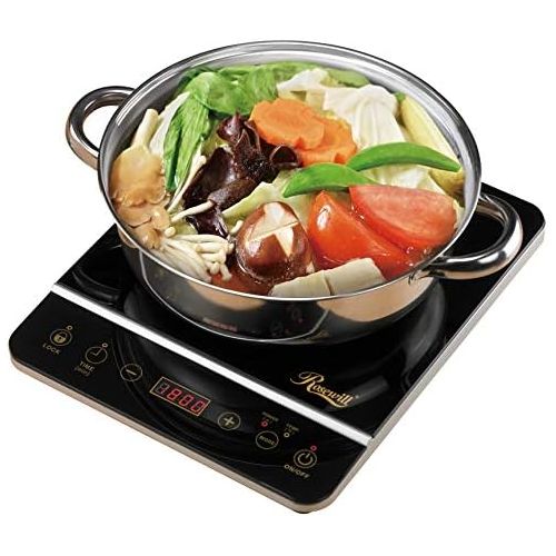  [아마존베스트]Rosewill 1800 Watt Induction Cooker Cooktop , Included 10 3.5 Qt 18-8 Stainless Steel Pot, Gold, RHAI-16001