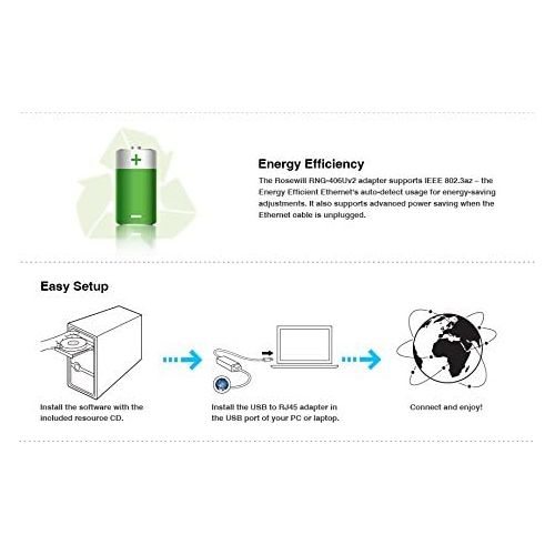  Rosewill USB to Ethernet Adapter (USB 3.0 to EthernetUSB 3 to EthernetUSB to Gigabit EthernetUSB to RJ45) Supporting 10100  1000 Mbps Ethernet Network in Black
