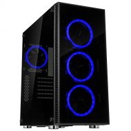 Rosewill ATX Mid Tower Gaming PC Computer Case 3 Sided Tempered Glass Dual Ring Blue LED Fans Great Cable ManagementAirflow - CULLINAN V500 Blue