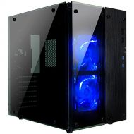 Rosewill Gaming ATX Mid Tower Cube Case, Tempered Glass Full Window Desktop PC Computer Small Form Case, Blue LED Lighting Fans, USB 3.0, 240mm Water Cooler Support, 3 Fans Pre-Ins
