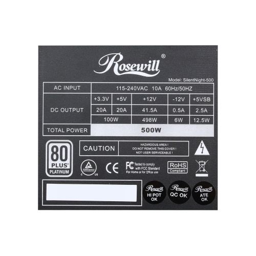  Rosewill SilentNight Series 500W 80 Plus Platinum Certified Modular Design ATX12VEPS12V Power Supply SilentNight-500