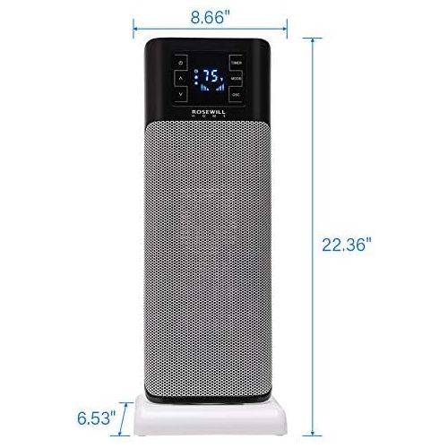  Rosewill Electric Tower, Ceramic Portable Oscillating Heater with Thermostat for Small Space Home & Office, Remote Control, 900W / 1500W Dual Heat Settings, RHTH-18001