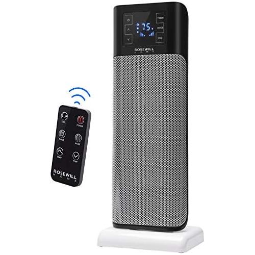  Rosewill Electric Tower, Ceramic Portable Oscillating Heater with Thermostat for Small Space Home & Office, Remote Control, 900W / 1500W Dual Heat Settings, RHTH-18001