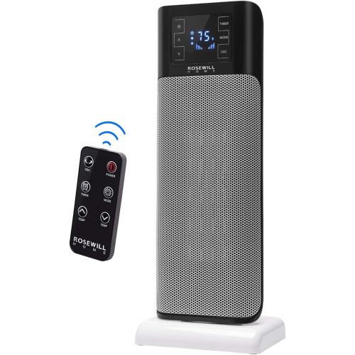  Rosewill Electric Tower, Ceramic Portable Oscillating Heater with Thermostat for Small Space Home & Office, Remote Control, 900W / 1500W Dual Heat Settings, RHTH-18001