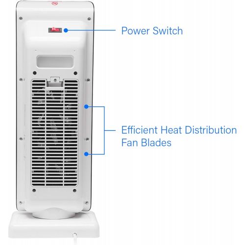 Rosewill Electric Tower, Ceramic Portable Oscillating Heater with Thermostat for Small Space Home & Office, Remote Control, 900W / 1500W Dual Heat Settings, RHTH-18001