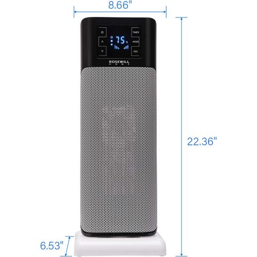  Rosewill Electric Tower, Ceramic Portable Oscillating Heater with Thermostat for Small Space Home & Office, Remote Control, 900W / 1500W Dual Heat Settings, RHTH-18001