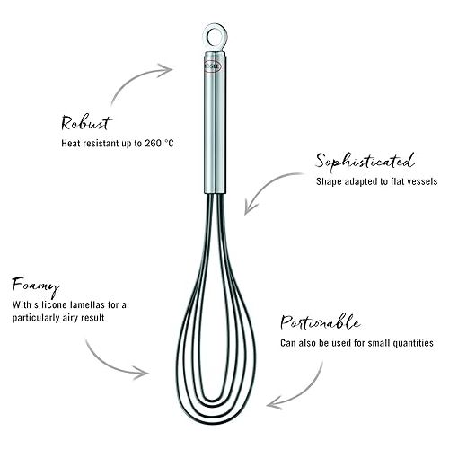  Rosle Stainless Steel & Silicone Flat Whisk, 4 Wire, 10.6-inch