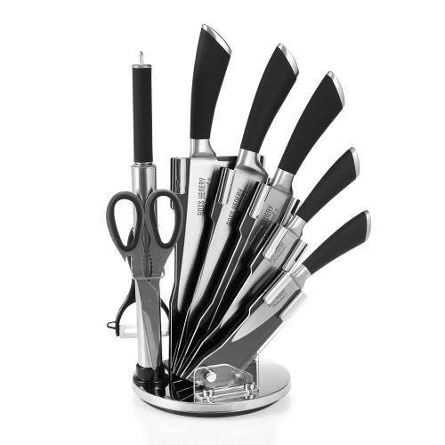  Ross Henery Professional Stainless Steel 8 Piece Kitchen Knife Set with Rubberised Grip Handles in Rotatable Acrylic Stand