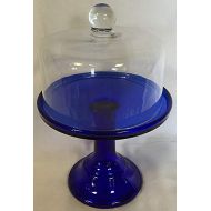 Rosso Glass Cobalt Blue Glass Plain & Simple Bakery Cake Plate Stand w/Dome - Mosser USA - 6