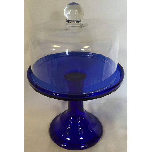 Rosso Glass Cobalt Blue Glass Plain & Simple Bakery Cake Plate Stand w/Dome - Mosser USA - 6