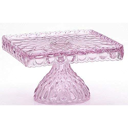  Rosso Glass Mosser Glass Elizabeth Pattern Square Cake Plate - Passion Pink