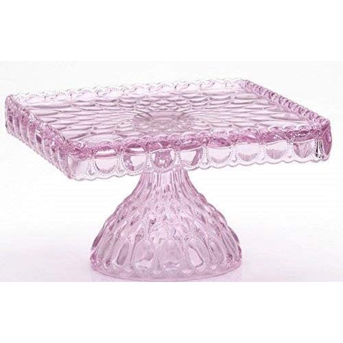  Rosso Glass Mosser Glass Elizabeth Pattern Square Cake Plate - Passion Pink