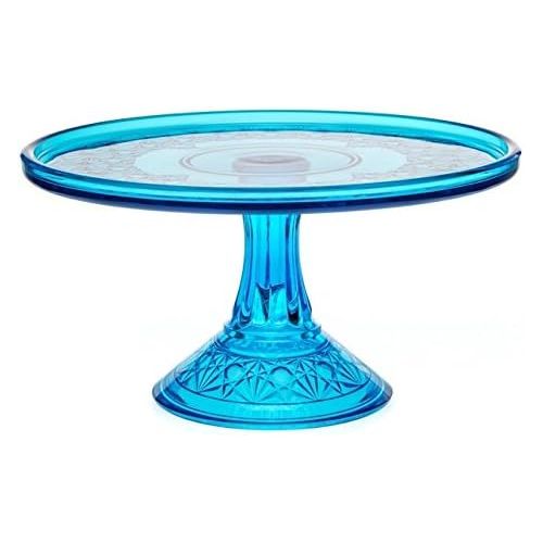  Rosso Glass Cake Plate - Queens Pattern - Mosser Glass - USA American Made (Colonial Blue)