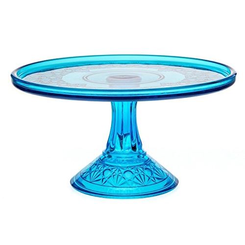  Rosso Glass Cake Plate - Queens Pattern - Mosser Glass - USA American Made (Colonial Blue)