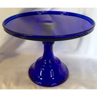 Rosso Glass Cake Plate 12 Round Plain & Simple Mosser Glass (Cobalt Blue)