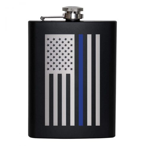  [아마존베스트]Rothco 1687 Stainless Steel Thin Blue Line Flag Flask, Law Enforcement Support