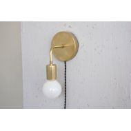 /RoughLuckStudio Plug in wall sconce  Roy  Brass Sconce  Bedside light  Mid century modern  bare bulb  dimmable lamp