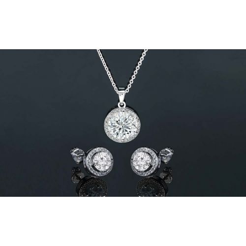  Round Halo Pendant and Earrings Made with Swarovski Crystals