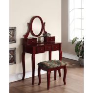 Roundhill Furniture 3418GL Ashley Wood Makeup Vanity Table and Stool Set, Gold