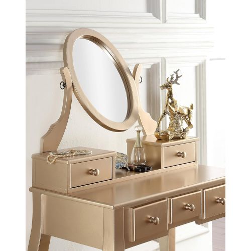  Roundhill Furniture 3418GL Ashley Wood Makeup Vanity Table and Stool Set, Gold