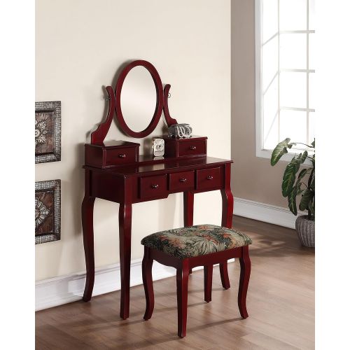  Roundhill Furniture 3418GL Ashley Wood Makeup Vanity Table and Stool Set, Gold