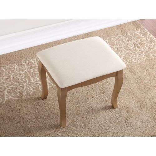  Roundhill Furniture 3418GL Ashley Wood Makeup Vanity Table and Stool Set, Gold