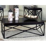 Roundhill Furniture Erica Black Metal and Espresso Wood Coffee Table