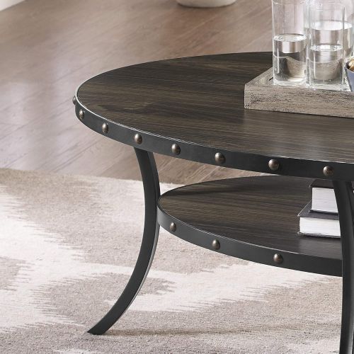  Roundhill Furniture 3362C Biony Espresso Wood Coffee Table with Nail Head Trim