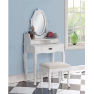 Roundhill Furniture Ribbon Wood Make-Up Vanity Table and Stool Set, White