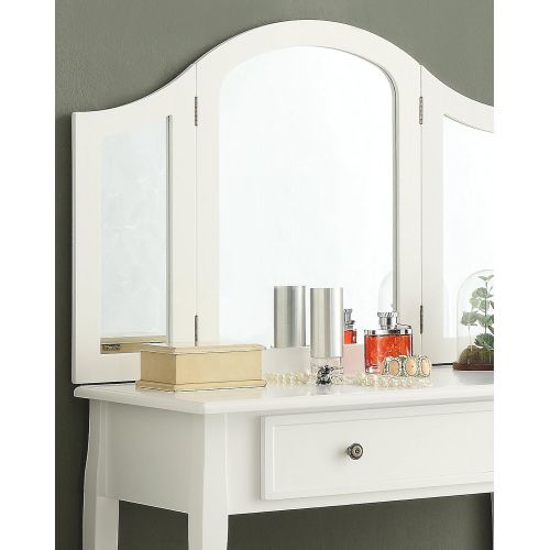  Roundhill Furniture Sunny White Wooden Vanity, Make Up Table and Stool Set